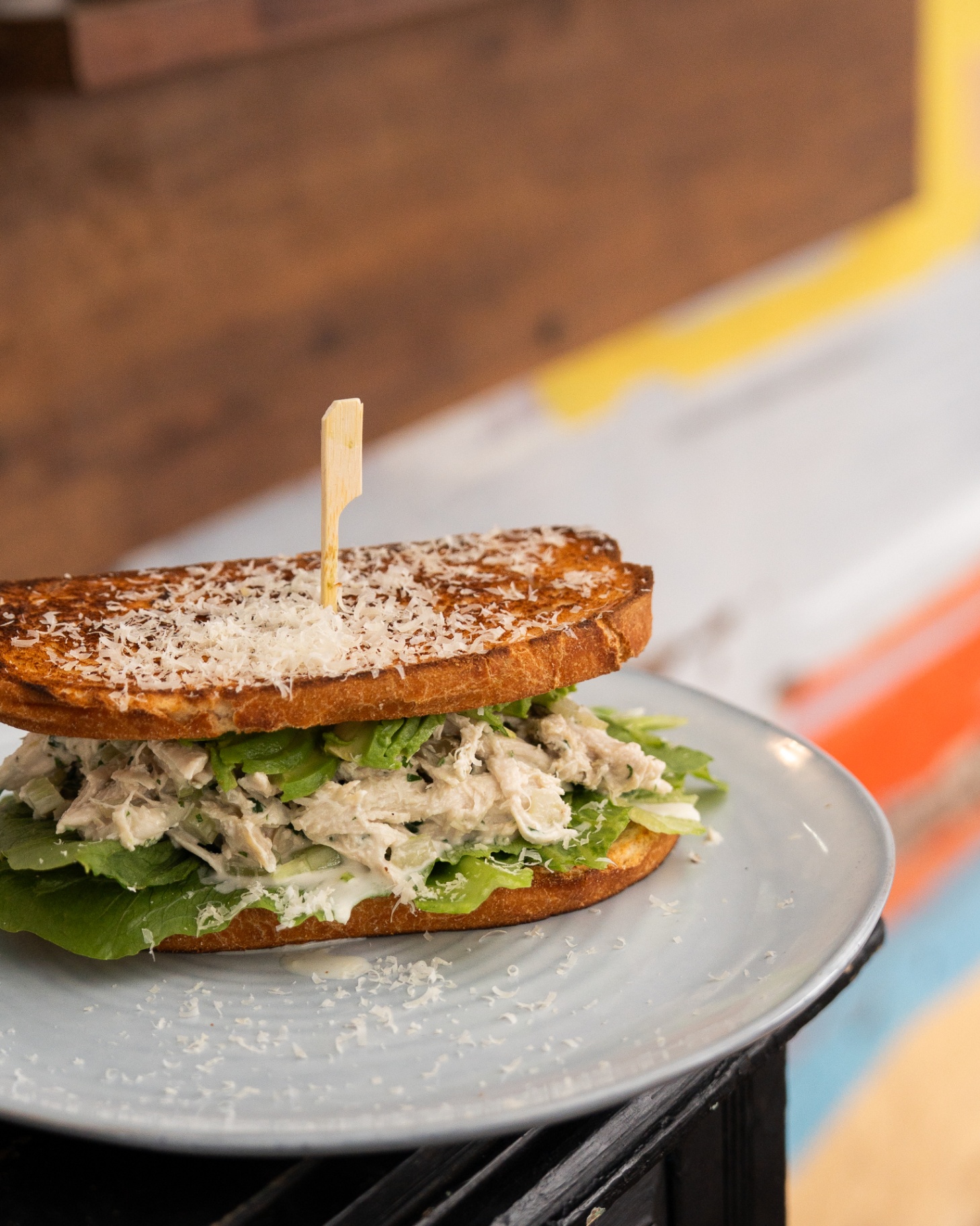Chicken sandwich with parmesan on toasted sourdough