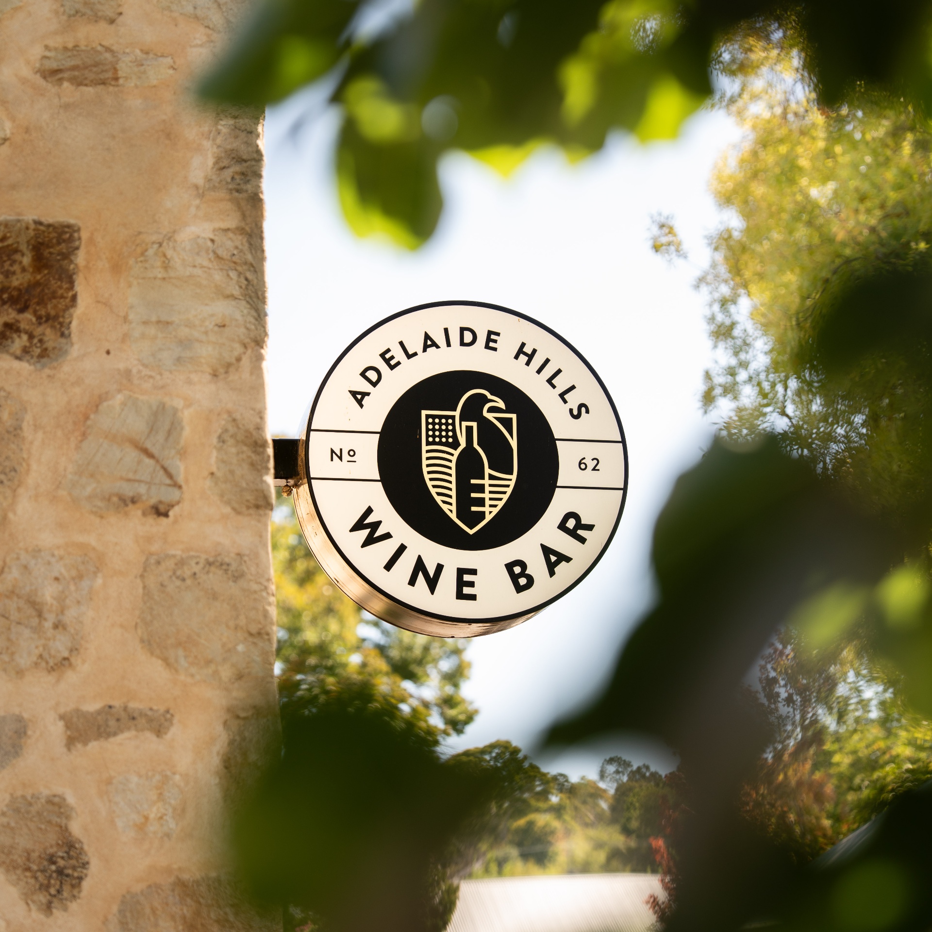 Adelaide Hills Wine Bar signage through trees